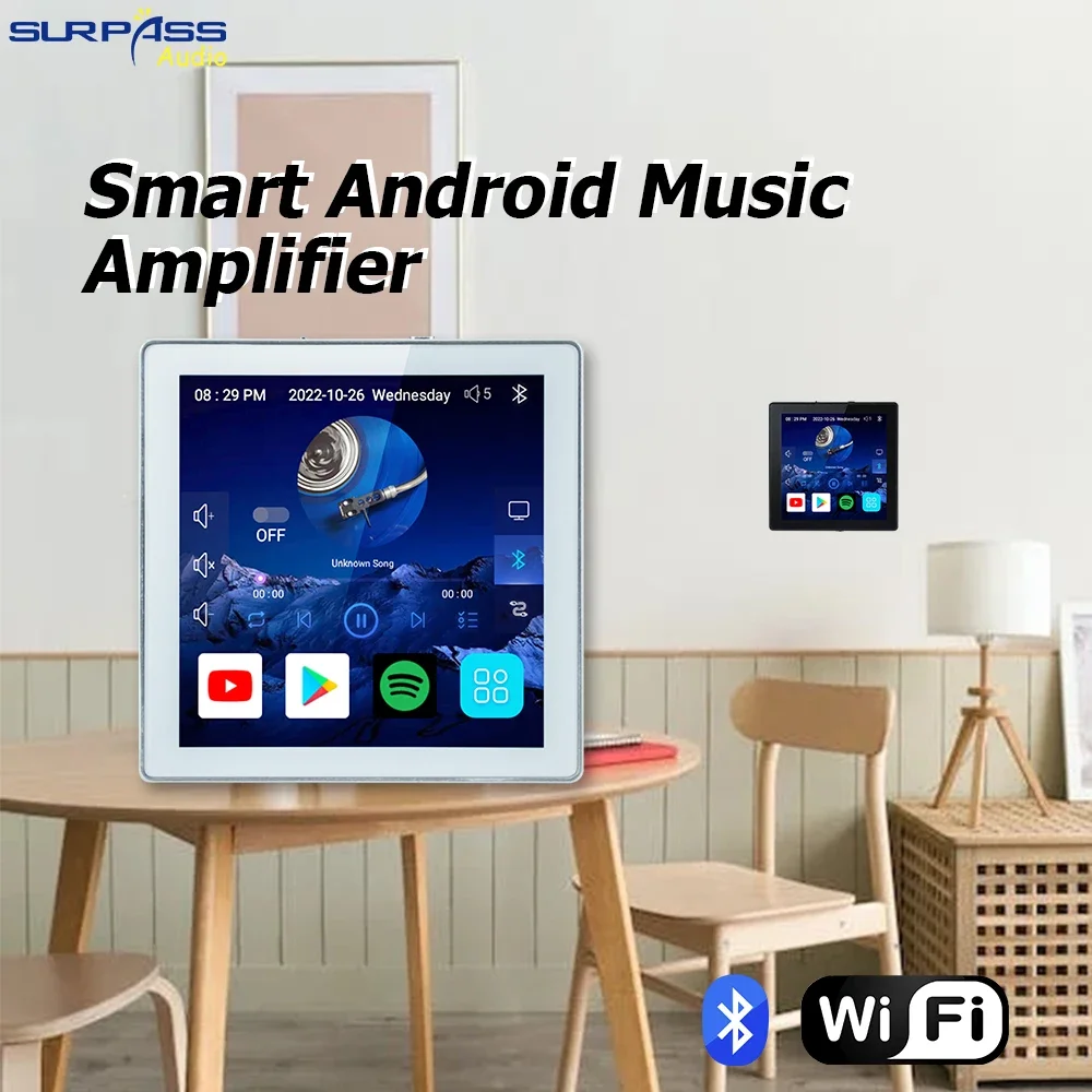 Smart Home Touch Screen 4 Inch WiFi Android 10 System Wall Amplifier Alexa Voice Control Background Music Audio Panel Indoor