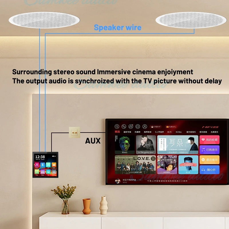 Min Wall Amplifier Bluetooth Smart Home Audio Touch Screen 4*20W Stereo Sound Music Panel background music Ceiling Speaker FM - Image 6