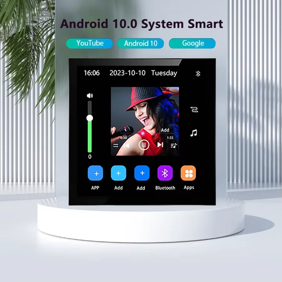 New In Wall Amplifier 4'' Smart Home Bluetooth Touch Screen Android 10.0 Audio Wall Panel Background Music System Voice Control
