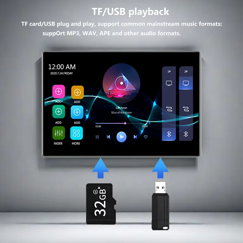 8-inch Android 11 system, 4+64GB home background music, stereo sound, WIFI, touch screen, Bluetooth, wall audio amplifier - Image 3