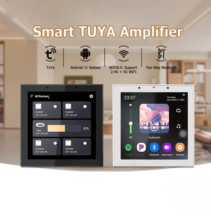 Android 11 system 4 inch touch screen smart home audio device, Alexa voice control, WiFi background music wall amplifier, google