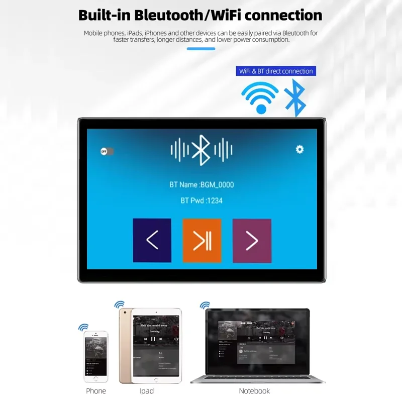 8-inch Android 11 system, 4+64GB home background music, stereo sound, WIFI, touch screen, Bluetooth, wall audio amplifier - Image 5