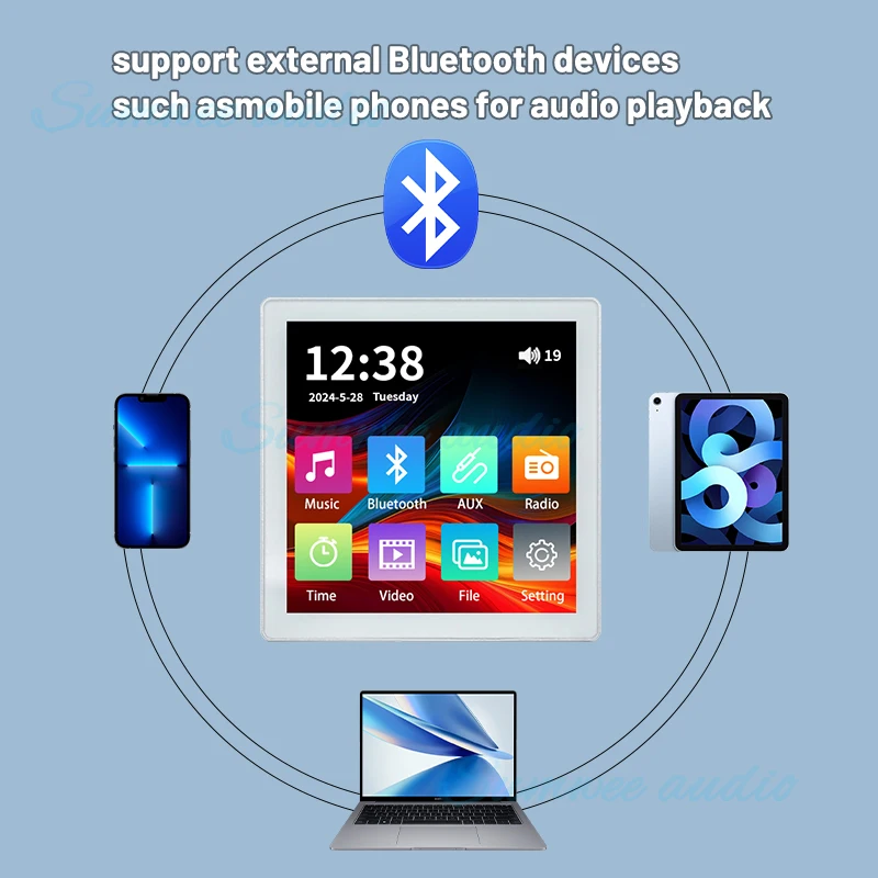 Min Wall Amplifier Bluetooth Smart Home Audio Touch Screen 4*20W Stereo Sound Music Panel background music Ceiling Speaker FM - Image 3